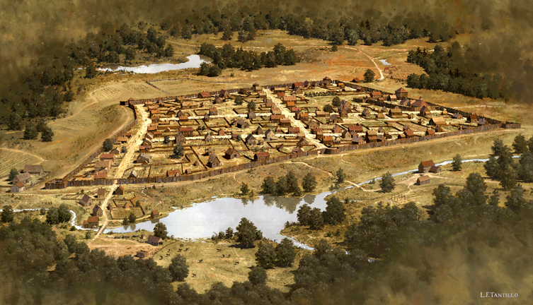 Painting of 1695 Kingston, New York by L.F. Tantillo (2015)