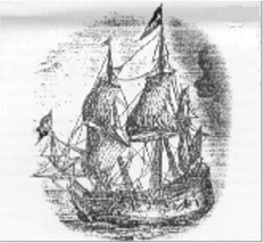 An illustration of the ship "De Bonte Koe"